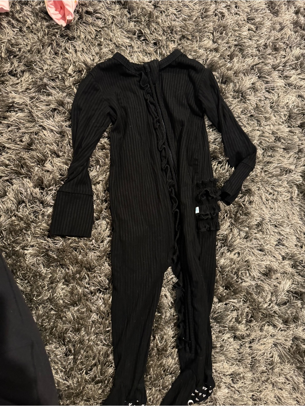 posh peanut black ruffle butt footie